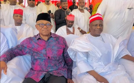 VIDEO: Massive crowd as Obi, Makinde, Dickson pay Sallah visit to Kwankwaso in Kano