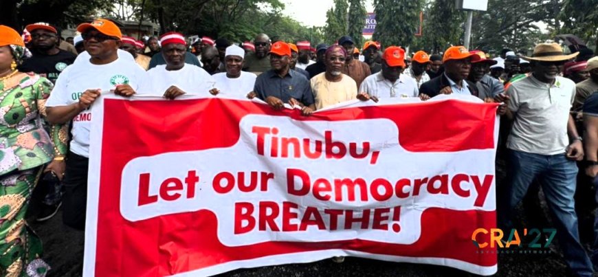 BREAKING: Obi, Atiku, Kwankwaso lead as 'Save Democracy Protests' Rock Abuja